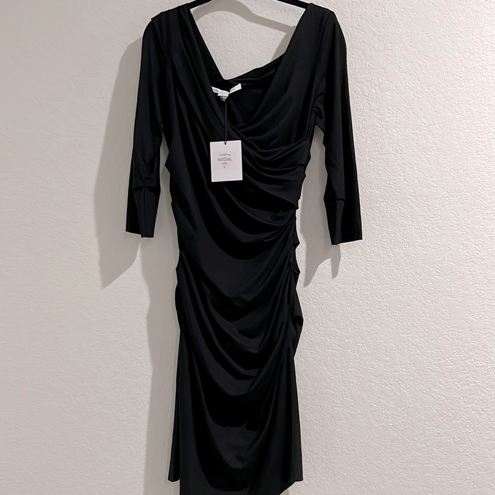 Diane von Furstenberg Bentley Short Three quarters Ruched Black Dress